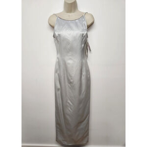 Vintage 90s/Y2K Jessica McClintock Women's Maxi Silver Gray Gown Dress, Size 3/4